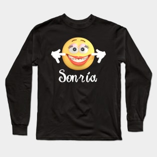 Sonrie Smile Emoji Spanish Mask Long Sleeve T-Shirt